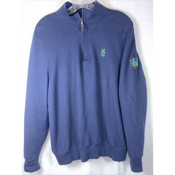 Fairway & Greene Italian Merino Wool Quarter Zip Sweater Large Blue Garden City - Picture 1 of 9